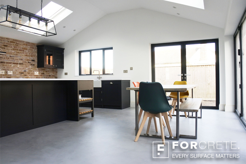 kitchen floor finished in microcement