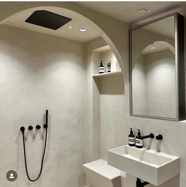 bathroom with microcement walls and floor. Wetroom with microcement floor.